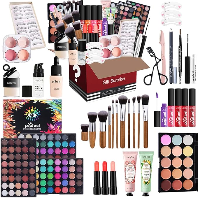 All in One Makeup Kit for Women Full Kit, Valentine's Day Gift Sets for Women Girls, Makeup Essential Bundle Include Eyeshadow Palette Lipstick Blush Foundation Concealer Mascara Eyebrow Pencil