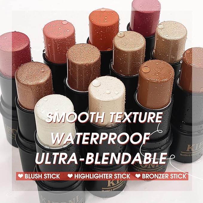 2 Pcs Cream Contour Stick Makeup Kit, Cream Highlighter Stick & Contour Bronzer Stick for Cheeks, Lightweight Blendable Smooth -Highlighter & Bronzer (#05 Beige Gold #08 Brown)