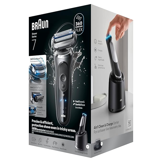 Braun Electric Shaver for Men, Series 7 7171cc, Wet & Dry Shave, Turbo & Gentle Shaving Modes, Waterproof Foil Shaver with Precision Trimmer, Space Grey, Holiday Gifts for Men