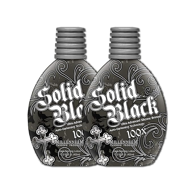 2 PACK Millennium Tanning SOLID BLACK 100X Dark Tanning Lotion Indoor Outdoor Tan Enhancing Silicone Bronzer Tanning Bed Lotion 13.5 Fl oz (400 ml)