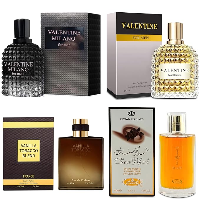 Men's Cologne Gift Set Include Valentine Milano,Valentine,Choco Musk & Vanilla Tobacco Blend - 3.4 Fl Oz Each | Vanilla Bourbon, Leather & Amber Floral Fragrance | Luxury Eau de Toilette
