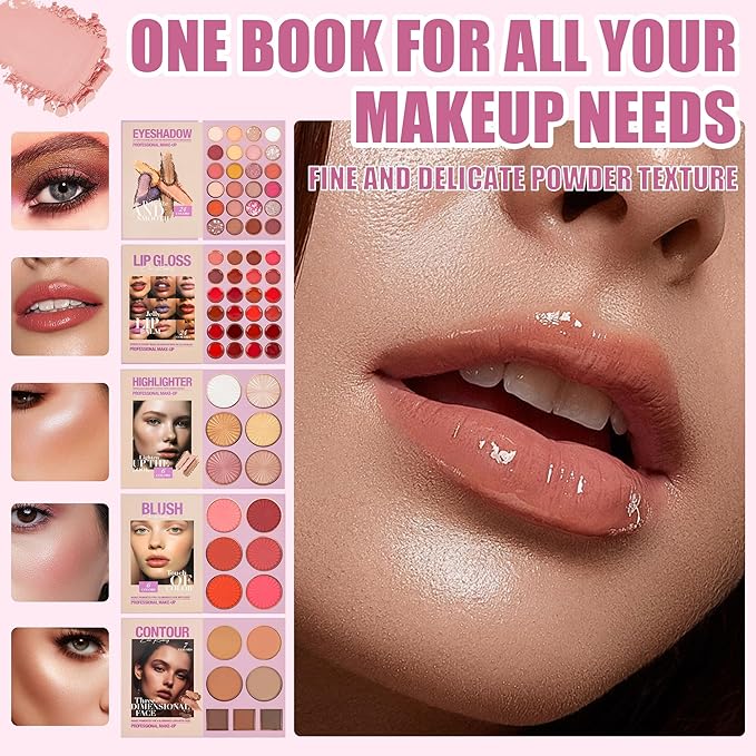 Professional Makeup Set with Eyeshadow, Lip Gloss, Highlighter, Blush and Contour Palette, 5-Piece Collection (B)