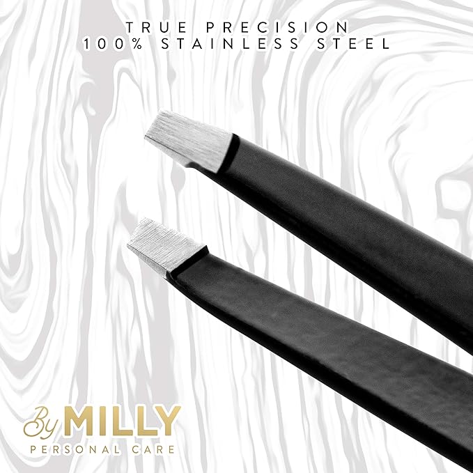 Professional Slanted Tweezers for Women and Men | High Carbon Stainless Steel Sharp Tweezer | Tweezers for Women Facial Hair Plucking, Hand-Filed & Aligned Precision Slant Tips - Black