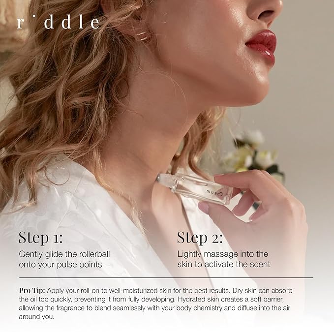 Riddle Oil Muse Roll On Fragrance Perfume - Fruity Citrus Floral Mini Rollerball Fragrances for Women - Coconut, Peony, Magnolia, Bergamot, Sandalwood, and Amber