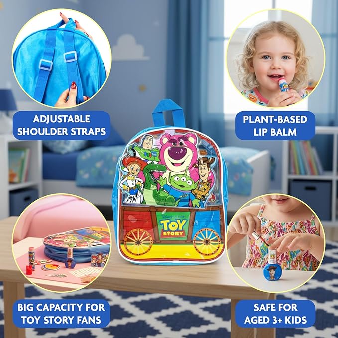 Toy Story Bag Gift Makeup Set Includes 2 Nail Polishes, 1 Lip Gloss, 1 Lip Balm with Keychain, 2 Hair Pins,1 Bag, Perfect for Kids Girls Birthday Gift by Townley Girl