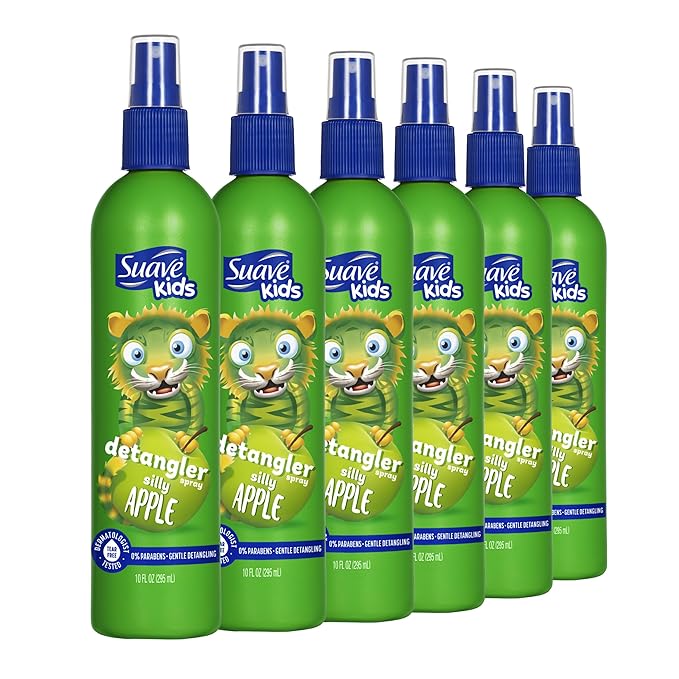 Suave Kids Silly Apple Detangler Spray, Tear-Free Leave In Conditioner for Kids, Smooths & Tames Knots for Soft, Shiny Hair, 6 Count, 10 fl oz