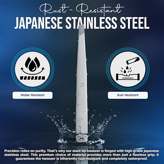 Slanted Stainless Steel Tweezers for Men & Women - Precision Eyebrow Tweezers for Facial Hairs, Strong Grip, Fine Tip, Professional Tweezer for Plucking & Grooming (Classic Stainless)