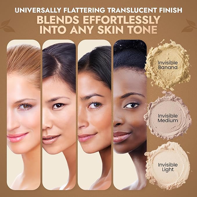 Organic Pressed Setting Powder - Talc-Free & Non-Toxic Translucent Powder with Matte Finish - Oil Absorbing, Pore Minimizing, 16 Hour Wear for All Skin Types - Cruelty & Gluten-Free - Invisible Medium