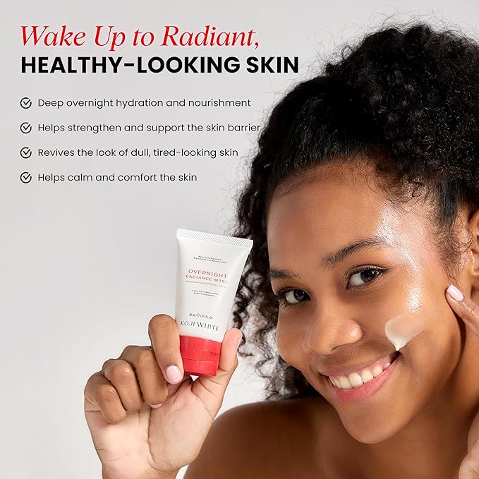 Koji White 1% Kojic Acid Radiance Overnight Face Mask – Hydrating Sleeping Mask for Glowing Skin, Uneven Tone & Smoothing with Niacinamide, Cica, Hyaluronic Acid - Unscented, Vegan Skincare 1.01 Fl Oz