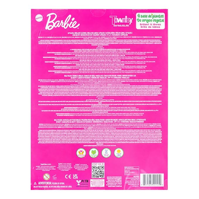 Barbie Cosmetic Makeup Set for Girls with Super Sparkly Lip Gloss Nail Polish and Nail Stickers 11 Pieces, Perfect for Parties Sleepovers Makeovers, Birthday Holiday Gift, Ages by Townley Girl