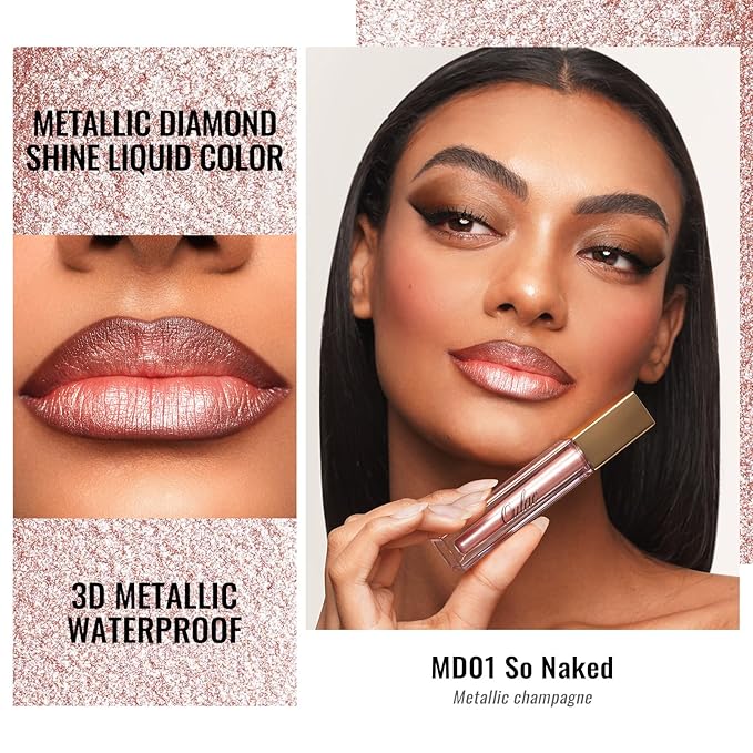 Oulac Metallic Shine Liquid Lipstick Set for Women, Dual Use for Lips & Eyeshadow, Long Lasting Lip Gloss, Metallic Matte High Impact Lip Color No Transfer Vegan Formula, 4.5ml, MD01+02+08