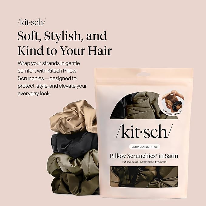 Kitsch Pillow Satin Scrunchies for Women - Hair Ties No Damage, No Crease Hair Accessories | Perfect for Day or Night | Ideal Gifts for Women - 4pcs