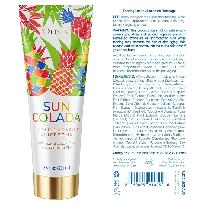 Onyx Suncolada Triple Bronzing Lotion for Tanning Bed - Indoor Dark Tanning Accelerator with Bronzer | Anti-Aging, Hydrating, Streak-Free formula | 8.5 fl oz