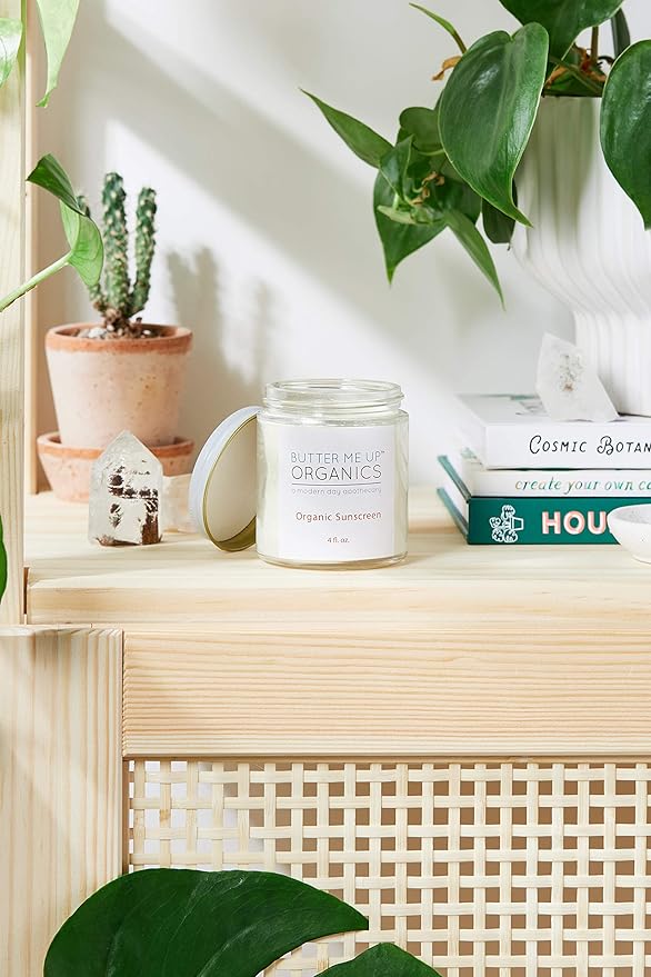 Butter Me Up Organics Natural Zinc Oxide Sunscreen SPF 45+, Reef-Safe, Non-Nano Mineral Sunblock, Water-Resistant with Shea Butter & Coconut Oil, Chemical-Free, Eco-Friendly, 4oz Jar