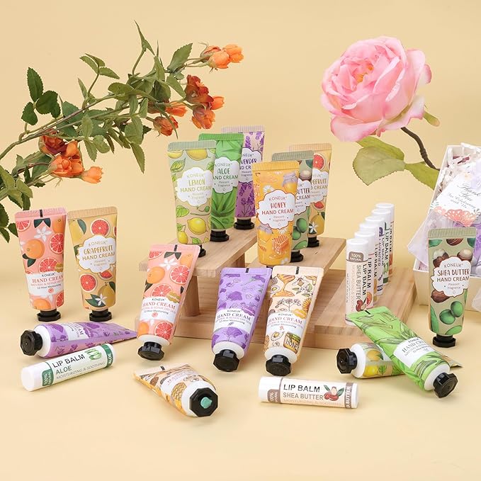 36 Pack Hand Cream Bulk and Lip Balm Bulk Sets, Stocking Stuffers for Women, Thank You Gifts and Christmas Gifts for Guests with Thank You Card Organza Bags, Birthday Gifts, Bulk Gifts, Small Gifts