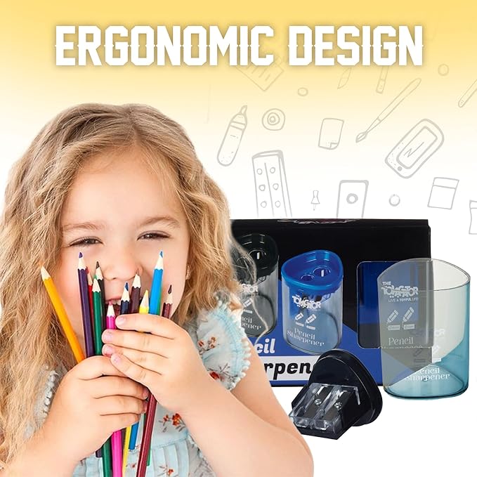 Pencil Sharpener - Dual Hole Premium Quality Sharpener for Standard, Large Colored & Makeup Pencils - Portable Pencil Sharpener for Kids, Artists, Office & Makeup Pencils