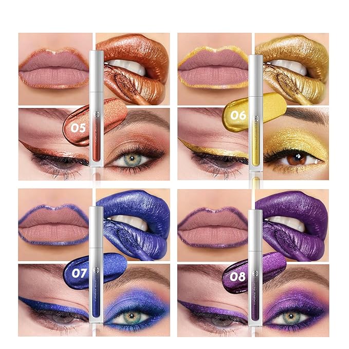 YOUNG VISION 8Pcs Lip Gloss Collection Makeup Set Set, Shiny Smooth Soft Liquid Lip Glosses, Non Transfer Gloss, Multi-Purpose Lip Liner, Gloss, Eyeliner & Eyeshadow for Girls and Women Makeup