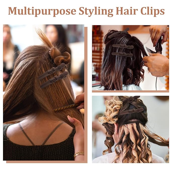 24 Pack Alligator Hair Clips, Professional Clips for Hair Sectioning, Hair Styling Accessories for Women Men Girls Teens，Coffee