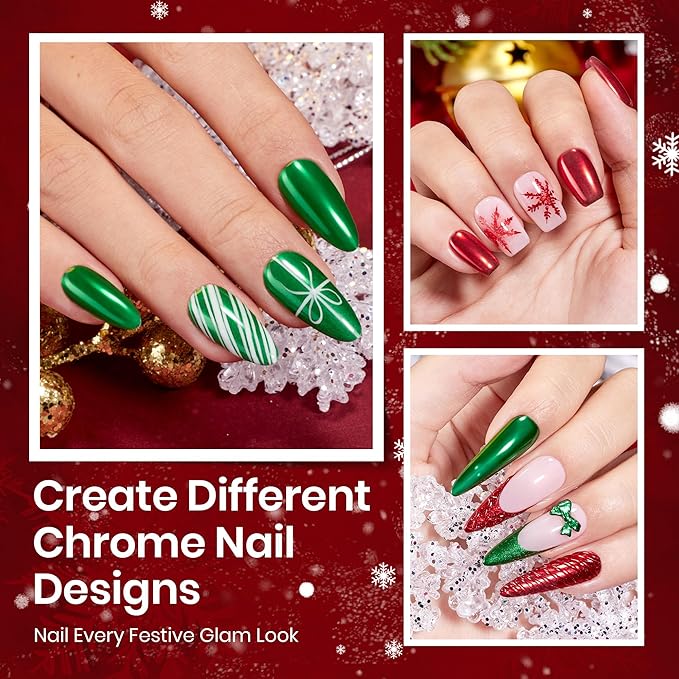 Beetles Christmas Gel Top Coat for Chrome Nail Powder, 15ml Chrome Top Coat,15ml Matte Top Coat with Red Green Mirror Chrome Powder Shiny Gloss No Wipe Long Lasting Soak Off Nail Lamp for Nails Art