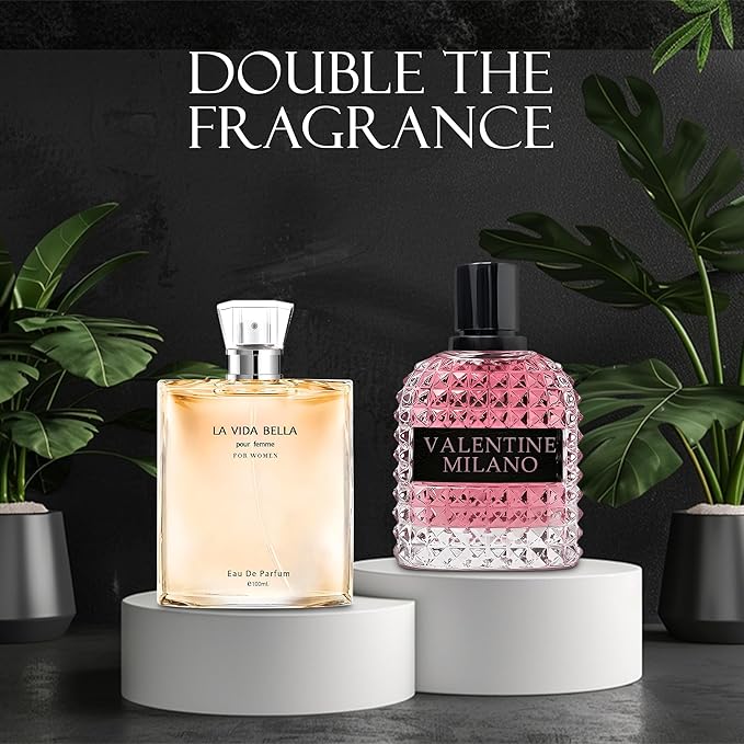 Women's Perfume La Vida Bella&Valentine Valentine Milano Combo Set Eau De Parfum Long Lasting Fragrance 3.4 Fl Oz Spray Each for Daily Used
