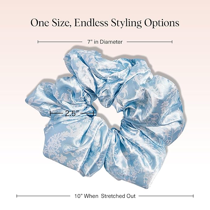 Bridgerton x Kitsch Satin Scrunchies for Women, No Snag, No Tugging, Soft & Comfortable Scrunchies for Girls, Perfect for Day or Night | Ideal Gifts for Women - Toile De Blue, 2pcs
