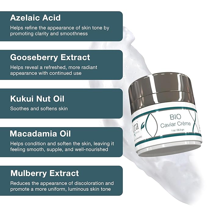 Lira Clinical BIO Caviar Crème - Daily Hydrating Facial Moisturizer with Advanced Peptide Complex and Vitamin C - Night Cream for Dry Skin - Travel Size Nourishing Cream for Skincare Routine - 1 oz