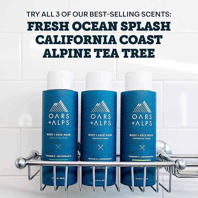 Oars + Alps Body Wash for Men, Mens Body Wash with Vitamin E and Antioxidants, Moisturizing, Hydrating, Paraben & Sulfate Free Cleanser, Variety Set, 3pk