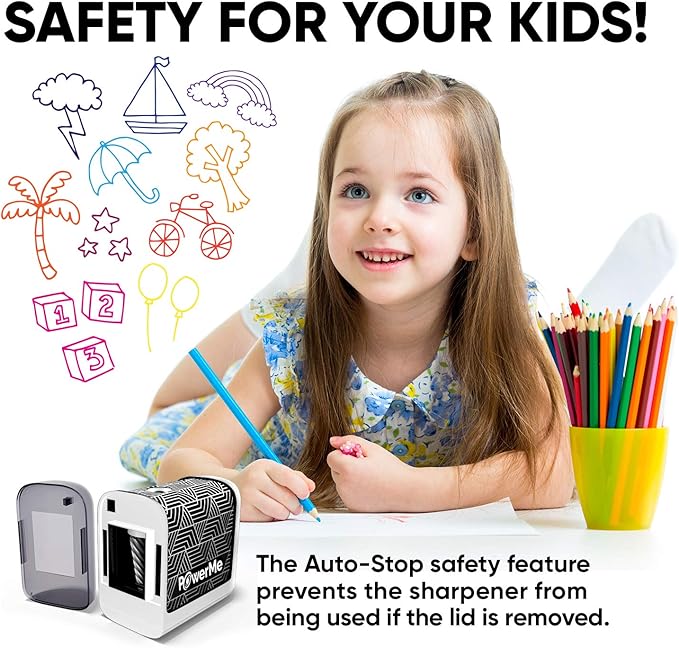 Electric Pencil Sharpener - Battery Powered for Kids, School, Home, Office, Classroom, Artists Ideal for Colored Pencils