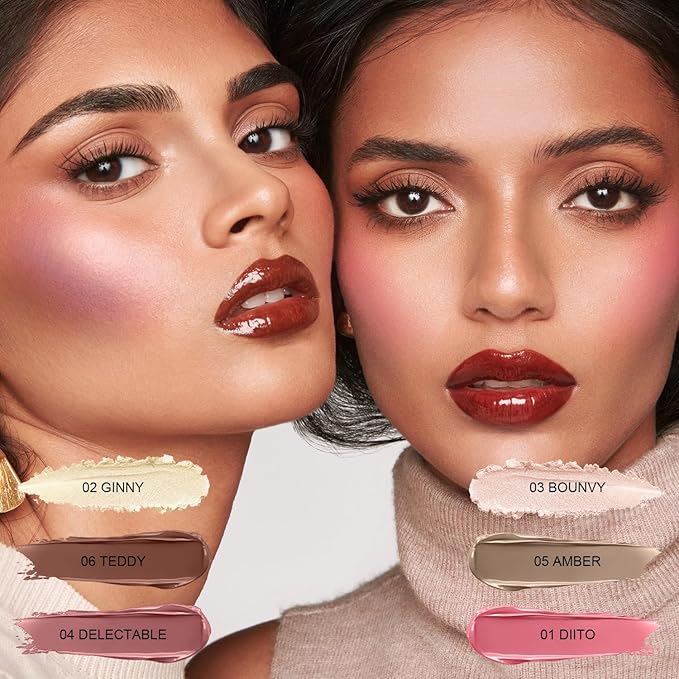 6 Colors Cream Contour Stick Makeup Kit, Shades with Highlighter Stick, Blush Stick and Double-End Bronzer Stick for Sculpt the Cheeks, Waterproof,Dewy & Matte Finish for Beginners