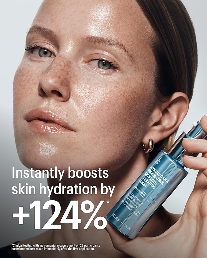 Allies of Skin Beta Glucan & Reservatrol Advanced Hydrating Serum | Plumping Face Serum with Ceramides, Peptides and Hyaluronic Acid | For Sensitive and Dry, Dehydrated Skin (1 Fl oz)