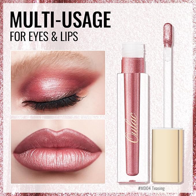 Oulac Metallic Shine Liquid Lipstick Set for Women, Dual Use for Lips & Eyeshadow, Long Lasting Lip Gloss, Metallic Matte High Impact Lip Color No Transfer Vegan Formula, 4.5ml, MD01+04+07