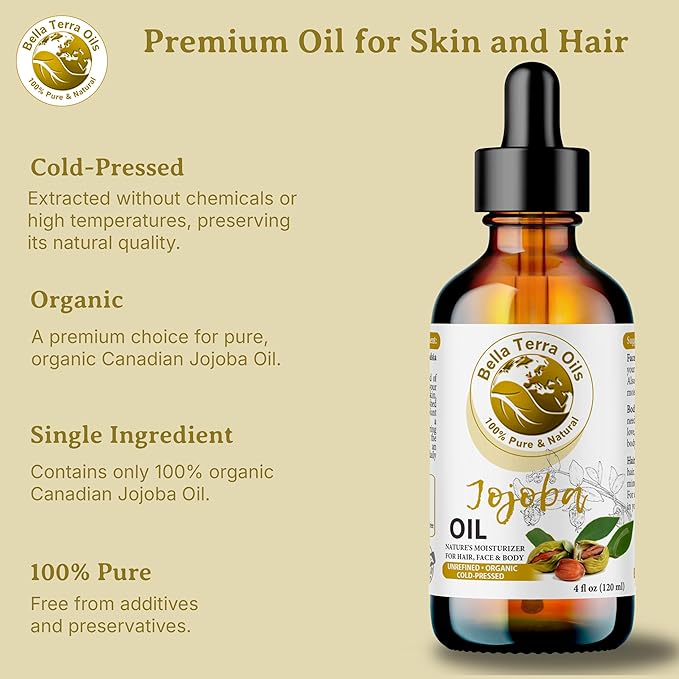 Bella Terra Oils - Organic Jojoba Oil 8oz - Embrace Organic Jojoba's Hydrating Potential, Rich in Essential Nutrients & Antioxidants, Perfect for Nail Oil Enthusiasts