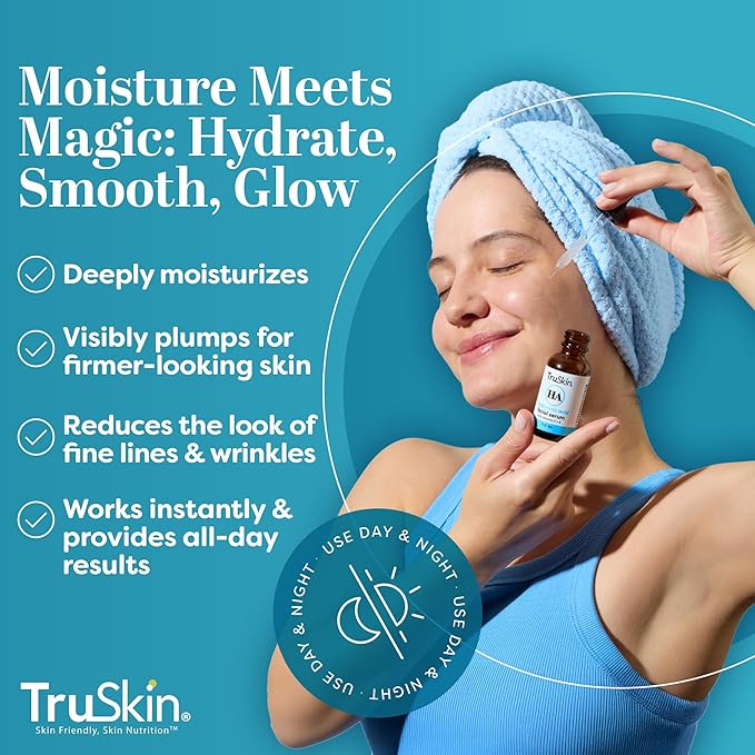 TruSkin Hyaluronic Acid Serum for Face + 7 Ultra Hydrating Ingredients – Best Face Serum for Moisturizing, Visibly Plumping Skin & Smoothing the Look of Fine Lines, 1 fl oz