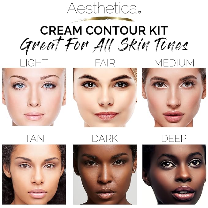 Aesthetica Cosmetics Cream Contour and Highlighting Makeup Kit - Contouring Foundation/Concealer Palette - Vegan & Cruelty Free - Step-by-Step Instructions Included