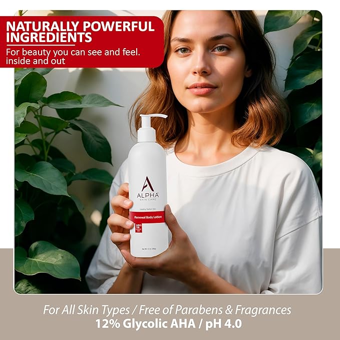 Alpha Skin Care Revitalizing Body Lotion, 12% Glycolic AHA, Simple & Effective Daily Moisturizer with Alpha Hydroxy Acid, Hydrates & Exfoliates for Soft, Smooth Skin, Anti-Aging, 12 Oz