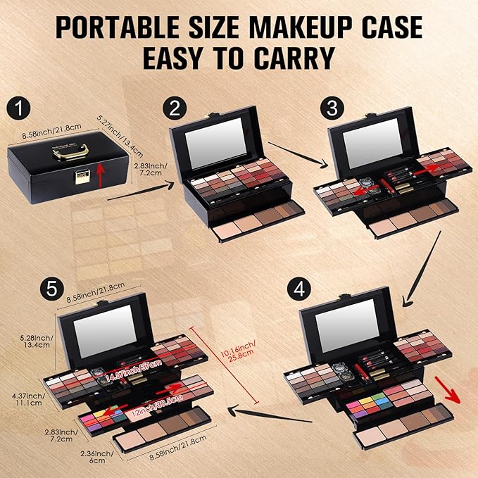 Professional Makeup Kit for Women Girl Full Kit with Mirror 60 Colors All in One Make up Gift Set Included Eyeshadow,Blusher,Highlighter,Compact Powder,Brow Powder,Lipstick,Glitter,Eyeliner,Mascara 01