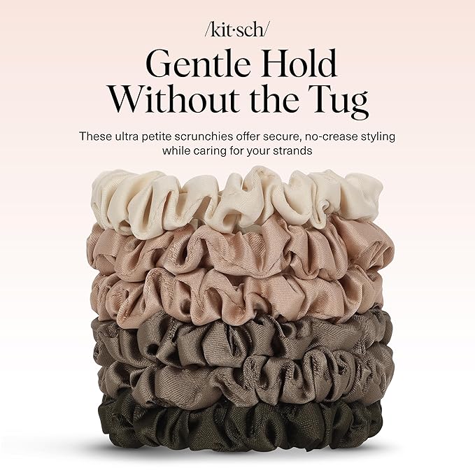 Kitsch Ultra-Petite Satin Scrunchies for Women - Softer Than Silk Scrunchies | Hair Ties No Damage for Frizz-Free Sleep | Perfect for Day or Night | Ideal Gifts for Women - Eucalyptus, 6 pcs