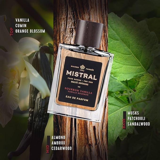 Mistral Men’s Cologne – Bourbon Vanilla Eau de Parfum | Warm & Sweet Masculine Scent with Vanilla, Patchouli & Sandalwood | Cruelty-Free & Long-Lasting Perfume for Men, Made in France - 3.4 Oz