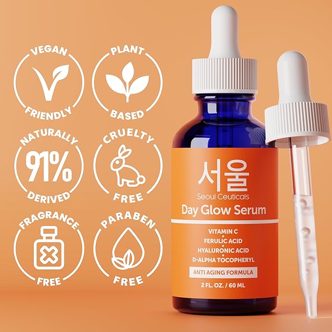 SeoulCeuticals Large 2oz Korean 20% Vitamin C Hyaluronic Acid Serum + CE Ferulic Acid - Potent Anti Aging Vit C, Anti Wrinkle K Beauty Skincare