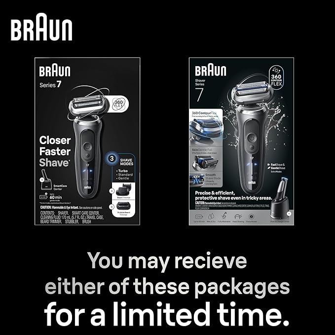 Braun Electric Shaver for Men, Series 7 7185cc, Waterproof, Wet & Dry Shave, Shaving Kit with SmartCare Center and Beard Trimmer, 3 Shave Modes, 60 Minute Battery Runtime, 10 Piece Set