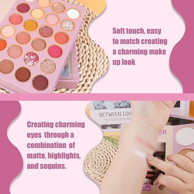 Professional Makeup Set with Eyeshadow, Lip Gloss, Highlighter, Blush and Contour Palette, 5-Piece Collection (B)