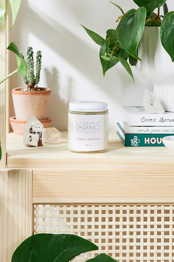 Butter Me Up Organics Natural Zinc Oxide Sunscreen SPF 45+, Reef-Safe, Non-Nano Mineral Sunblock, Water-Resistant with Shea Butter & Coconut Oil, Chemical-Free, Eco-Friendly, 4oz Jar