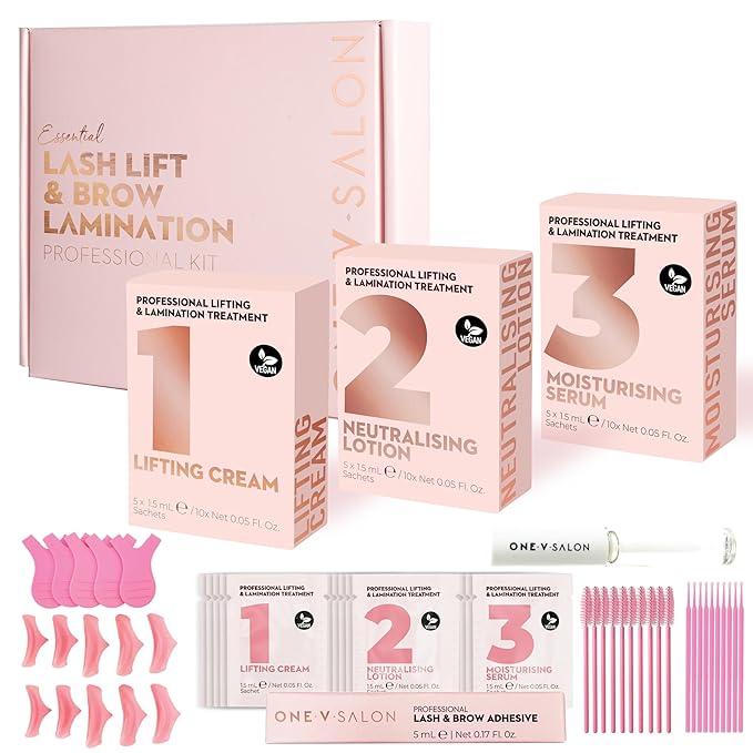 One V Salon Essential Lash Lift & Brow Lamination Professional Kit – Instant Lift for Lashes & Brows – Vegan, Long-Lasting, Lash and Brow Lift Kit with Sachets, Tools (Multicolor-3)