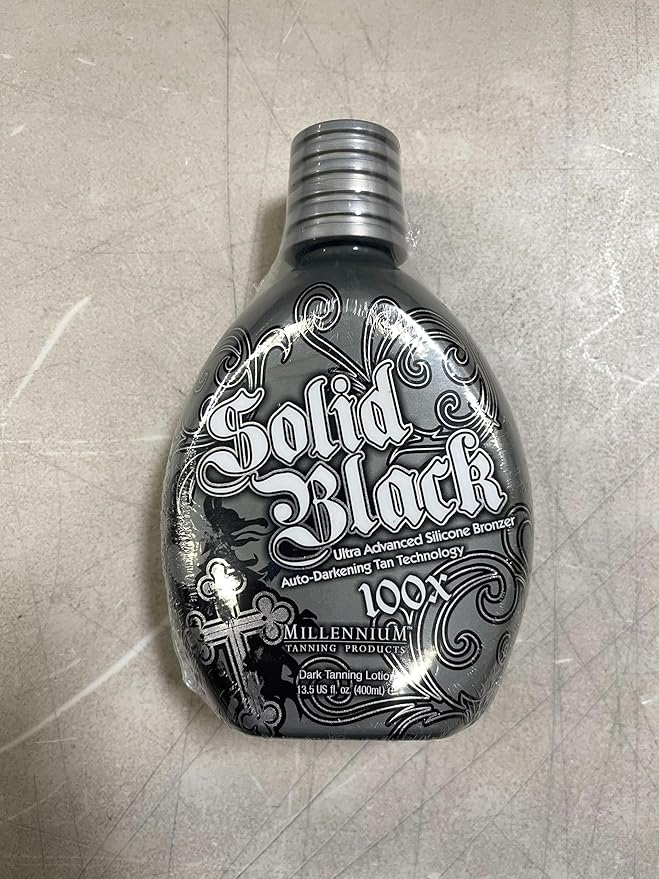 2 PACK Millennium Tanning SOLID BLACK 100X Dark Tanning Lotion Indoor Outdoor Tan Enhancing Silicone Bronzer Tanning Bed Lotion 13.5 Fl oz (400 ml)