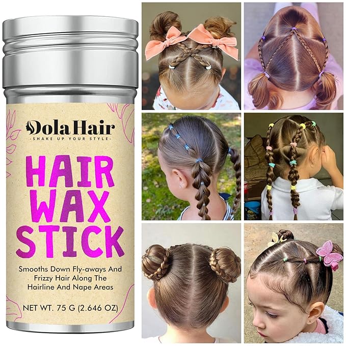 Dolahair Portable Travel Hair Wax Stick - Slick Hair Pomade with Smoothing Brush for Women, Kids & Girls' Hair Styling