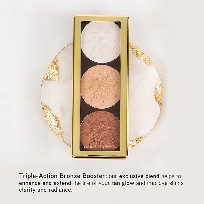 Physicians Formula Bronze Booster Highlight & Contour Palette with Brush, Blendable & Buildable Finish - Shimmer Glow