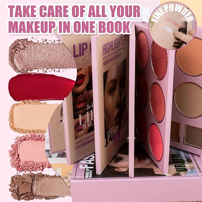 Professional Makeup Set with Eyeshadow, Lip Gloss, Highlighter, Blush and Contour Palette, 5-Piece Collection (B)