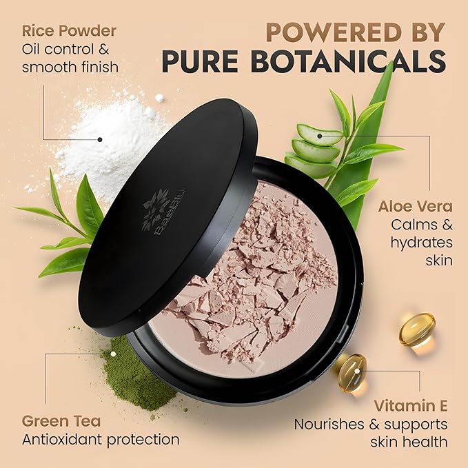 Organic Pressed Setting Powder - Talc-Free & Non-Toxic Translucent Powder with Matte Finish - Oil Absorbing, Pore Minimizing, 16 Hour Wear for All Skin Types - Cruelty & Gluten-Free - Invisible Medium