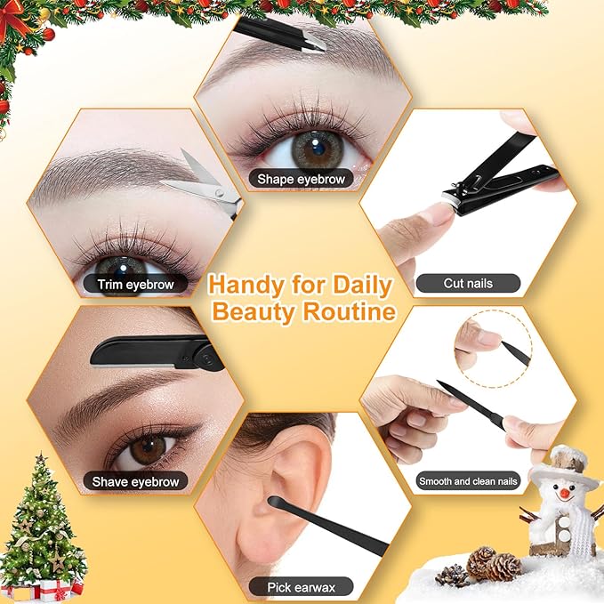 Yougai Tweezers Set,9 Pcs Professional Stainless Steel Tweezer Kit-Great Precision Tweezers for Daily Beauty Tools with Leather Travel Case as Stocking Stuffers Gifts