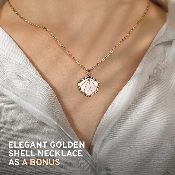 Makeup Kit for Teens - All in One Shell Makeup Kit with Compact BB Cream Powder, Eyeshadow Palette with Brown Shades, Eye Shadow Brush, Mascara, 3 Lipsticks, Necklace - Make Up Gift Set Box